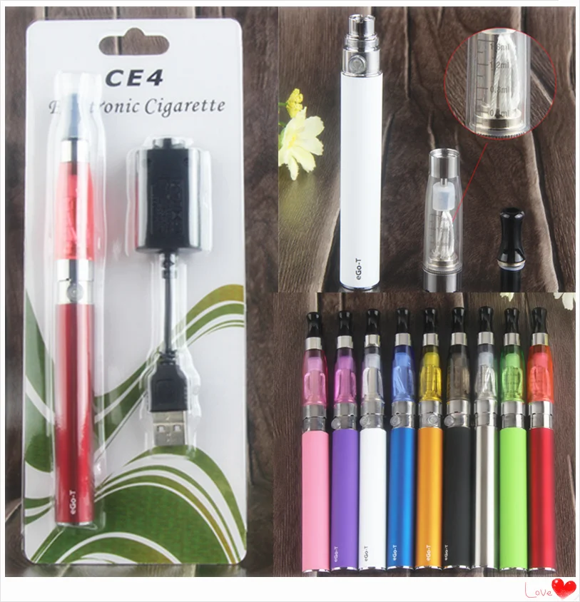 1 комплект здоровый дым электронные сигареты eGo CE4 Vape ручка комплекта eGo-T 650/900/1100 мА/ч, Перезаряжаемые Батарея USB Зарядное устройство электронная сигарета блистерная упаковка