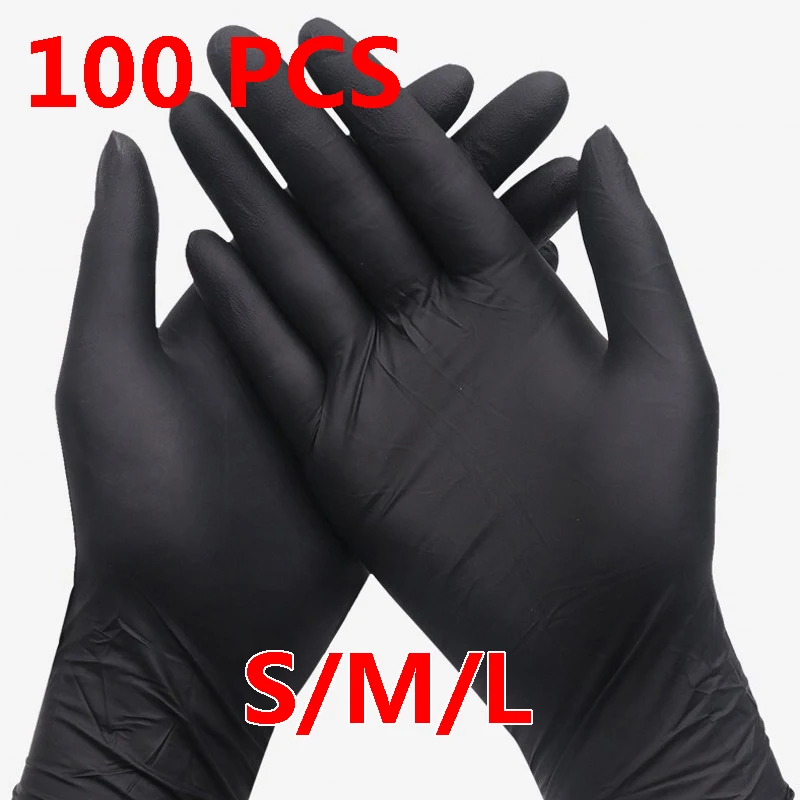 

100PCS Black Gloves Disposable Glove Size Small Medium Large PVC Hand SML for Household Kitchen Laboratory Cleaning Work Gloves