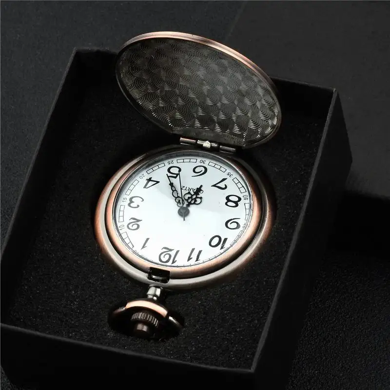 Bronze Quartz Pocket Watch Chain Necklace Vintage Necklace Pendant Clock Gift Fob Watches Fashion Accessories