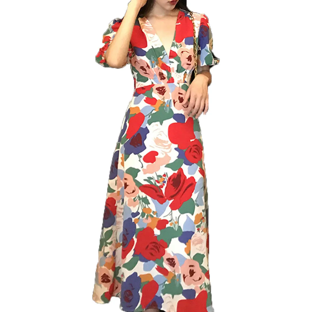 

Dress 2021 New Style Ruffled Temperament Small Skirt Waist Waist V-neck Puff Sleeve Hepburn Style Black Dress Female Summer