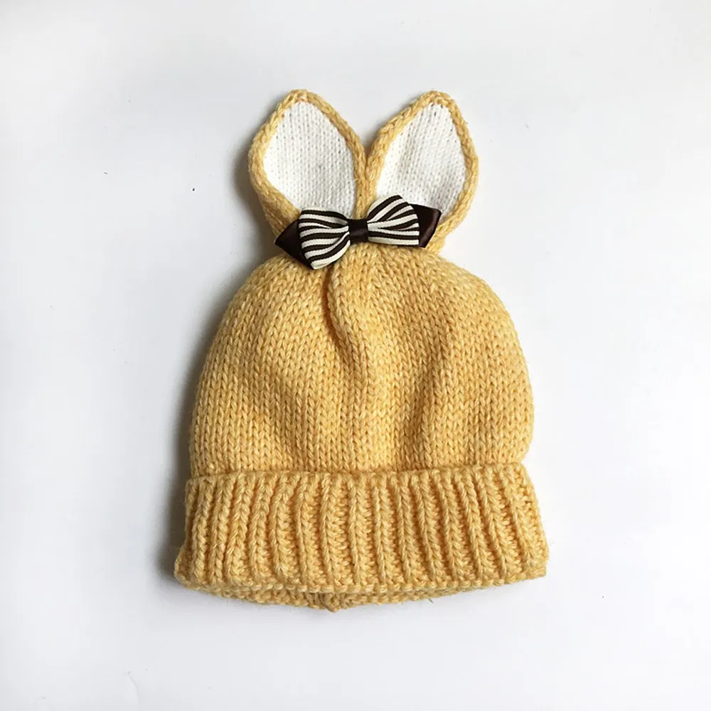 Трикотажные Милые шляпки шляпа осень-зима детская кашемировая шапка бантик в