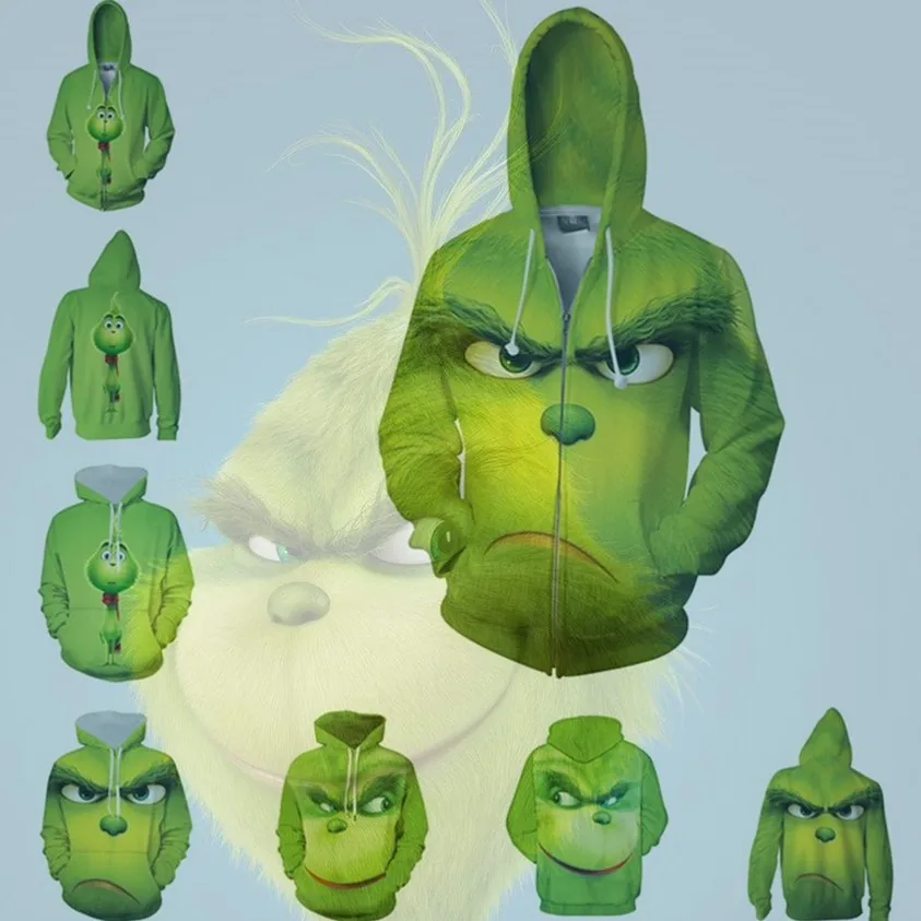 Аниме толстовки Толстовка Grinch косплей костюм для мужчин и женщин пальто с капюшоном Пара толстовки