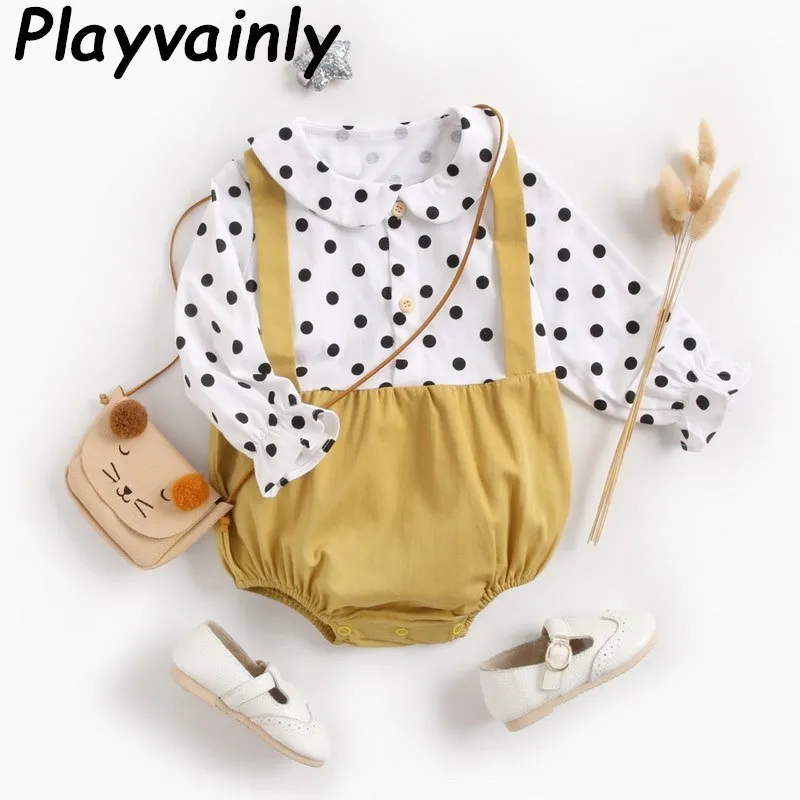 

2020 Autumn New Baby Girl Bodysuit Polka Dot Cotton Long Sleeve Newborn Jumpsuit Romper Baby Clothes E9112
