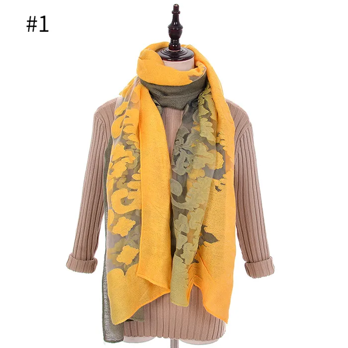 ZK006 COLOR 1 Женские модные шарфы градиентного цвета, шали, женские шали из пашмины с вышивкой, кружевной клетчатый хиджаб с вышивкой, шарф - Цвет: ZK006 COLOR 1