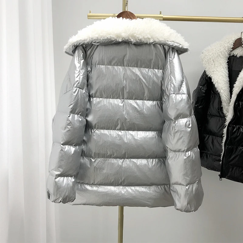 Женская зимняя куртка на белом утином пуху с меховым воротником|Женские