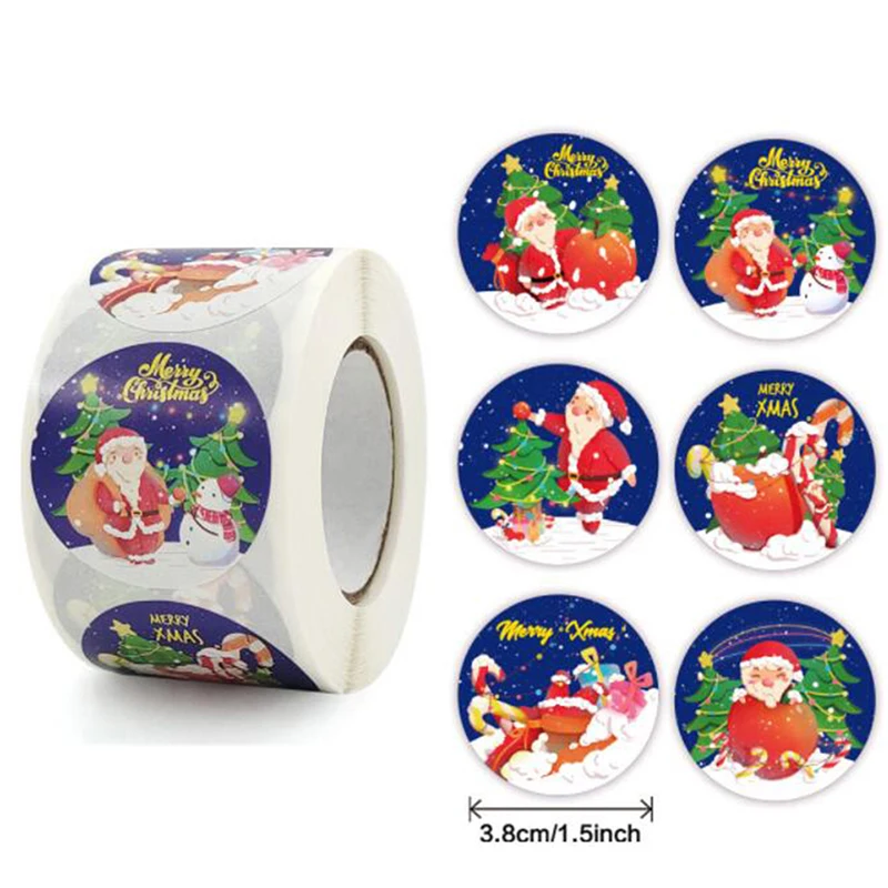 

500 шт., новогодние наклейки с надписью «Merry Christmas»