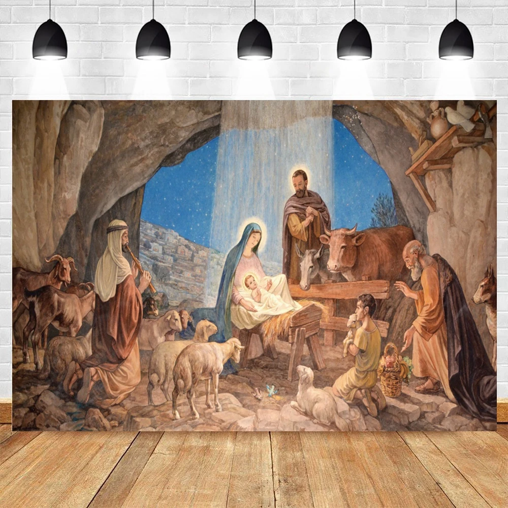 

Christmas Jesus Birth Nativity Scene Photography Holy Backdrop Props Photocall Party Decor Background Photographic Photo Studio