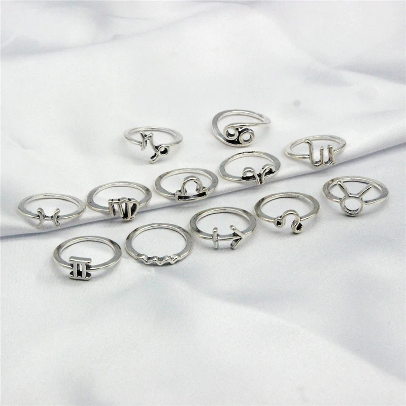 Женские винтажные кольца 12 созвездий набор колец в стиле ретро эффектные