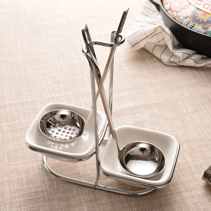 Новая двойная суповая ложка из нержавеющей стали с металлической стойкой