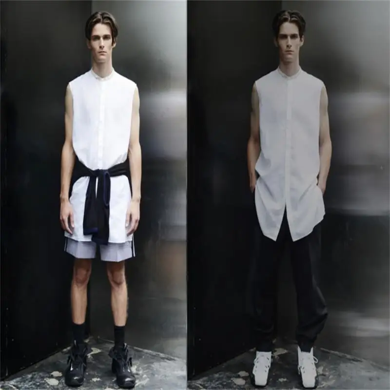 

Men's Sleeveless Shirt Summer Simple Fashion Trend Men's Medium And Long Sleeveless Small Collar Top