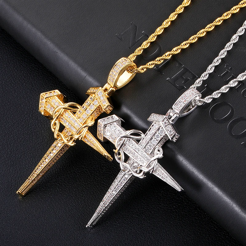 

Hip Hop Cross Pendant Iced Out Bling Cubic Zircon AAA+ CZ Necklaces & Pendants For Men Jewelry With Solid Back