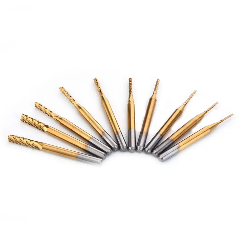 10 PCS 0.8-3.175 MM PCB Titanium Plating Drill Bit Set Engraving Cutter Rotary CNC End Mill | Инструменты
