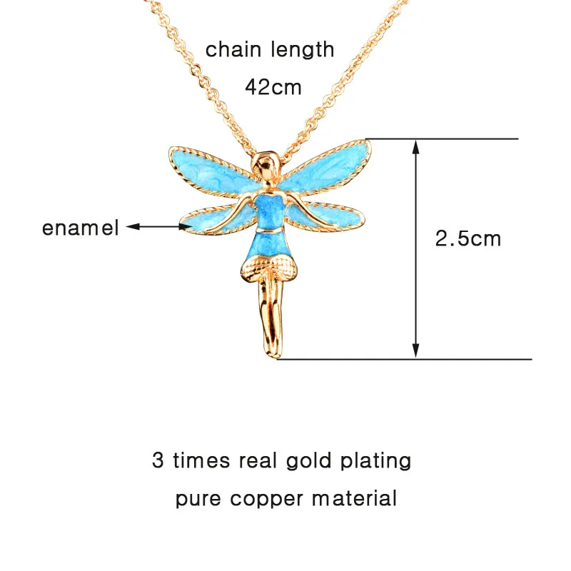 

LEEKER Vintage Blue Enamel Angel Pendant Necklace For Women Gold Color Link Chain Accessoriese Jewelry 105 LK4