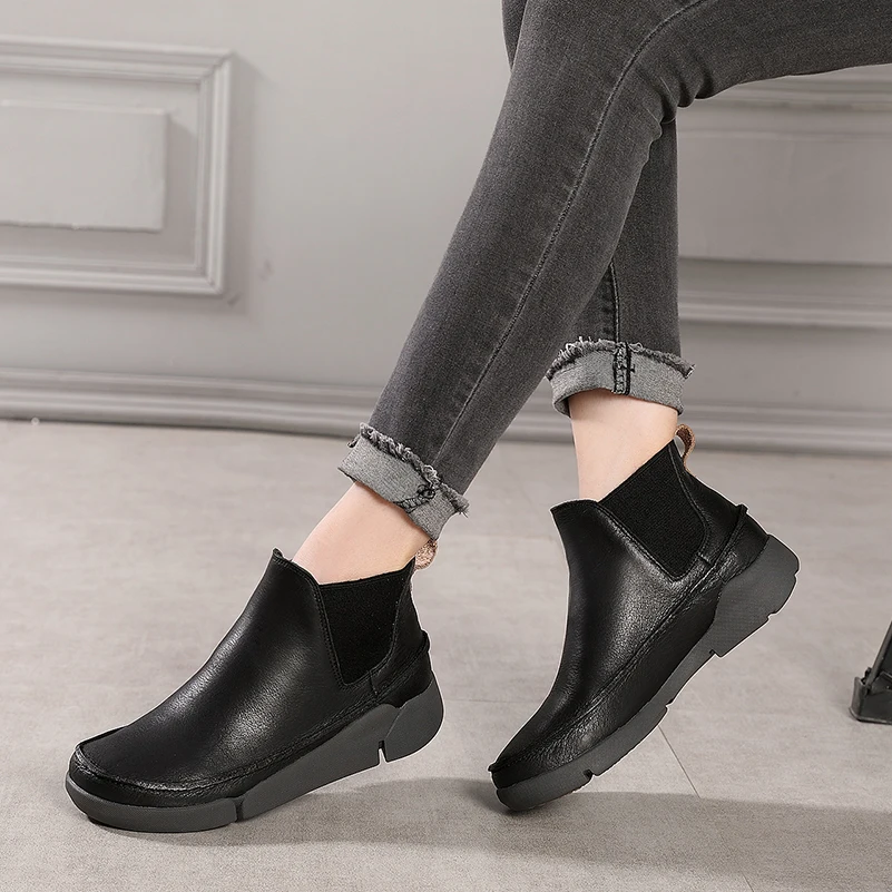 Женские ботильоны из натуральной кожи VALLU простые удобные повседневные ботинки