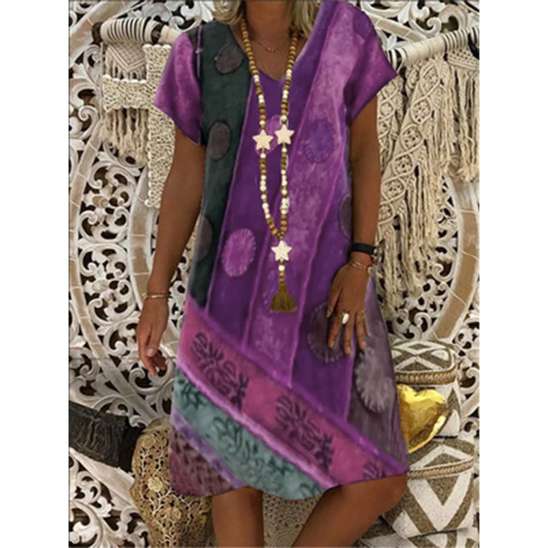 

Women's Dress 2021 Summer New Cooling Dress Fashion Women's Vintage Printed Casual Short Sleeve Plus Size Dress