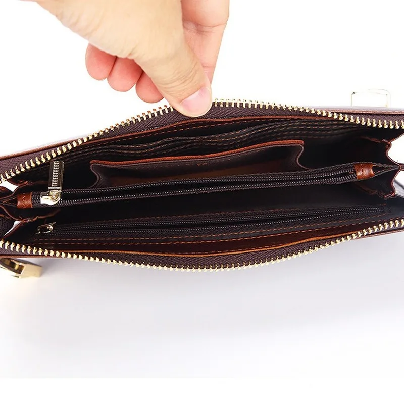 Koop Mannen Lang Geld Tas Echt Lederen Portemonnee Grote Capaciteit Business Vintage Kaarthouder Portemonnee Mannen Handtas Clutch Bags