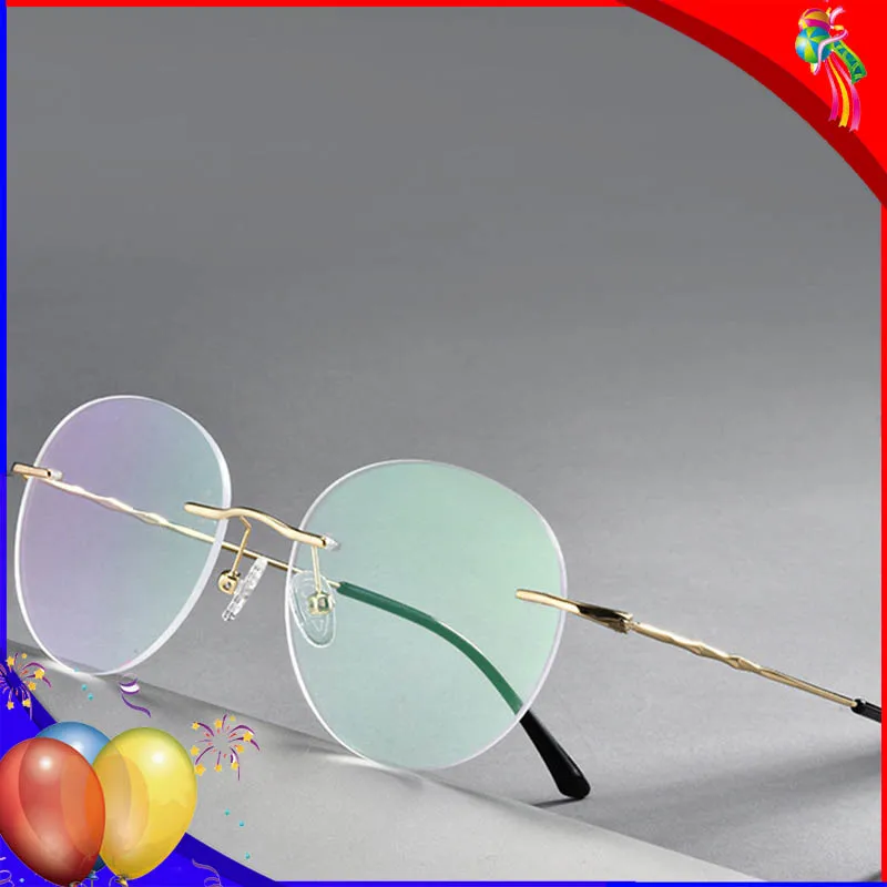 

Classic Eyeglasses With Clear Lenses Rimless Vintage Myopia Optical Frames Round Men Women Alloy Prescription Spectacle Frames