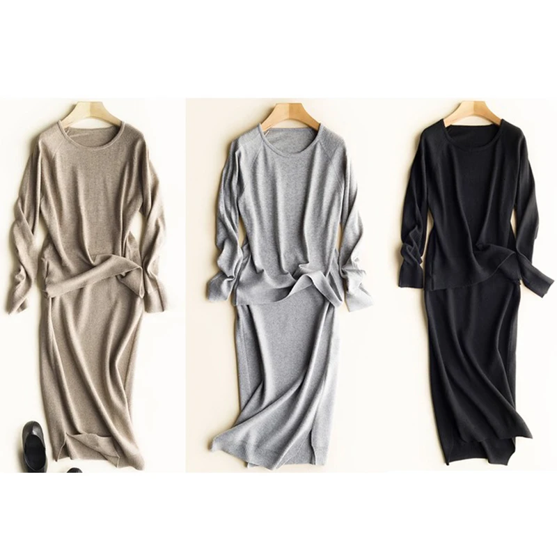 Новинка 2019 женские кашемировые свитеры и вязаные Облегающие юбки до бедра