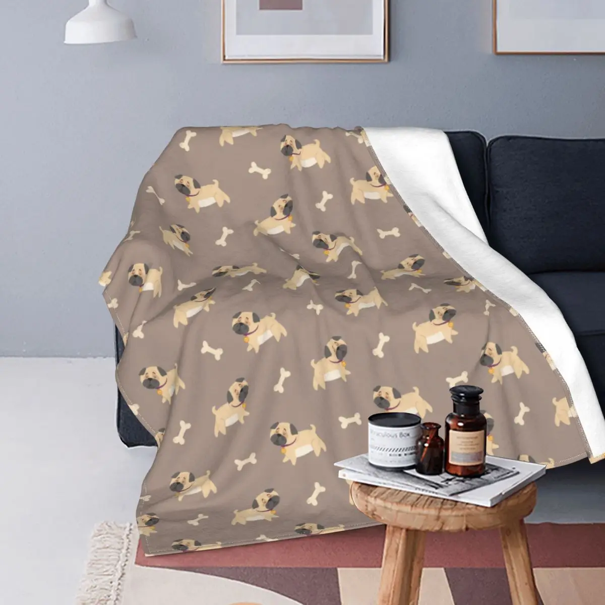 

French Bulldog Dog Blankets Flannel Spring/Autumn Cute Dog Portable Lightweight Throw Blanket for Home Outdoor Rug Piece