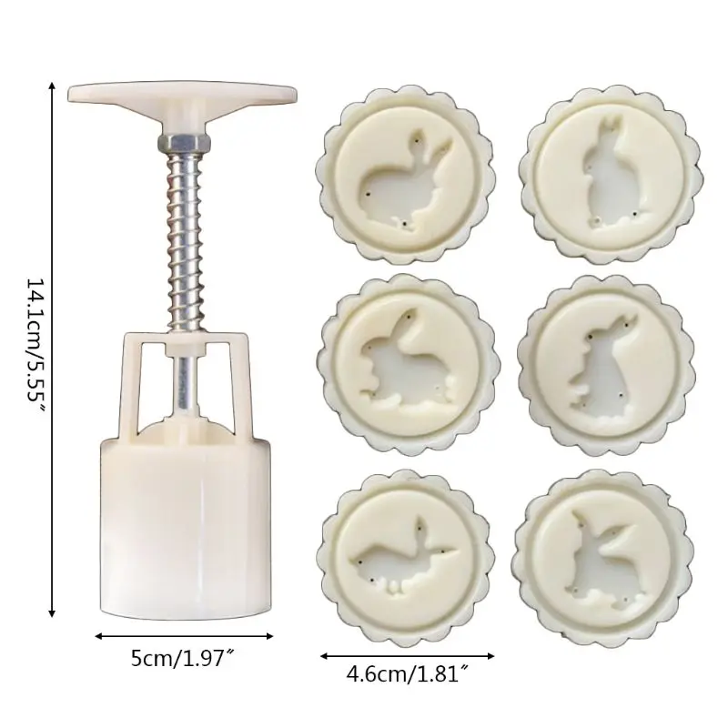 

50g Mooncake Mold 6pcs Bunny Stamps Hand Press Moon Cake Pastry Mould Bakeware