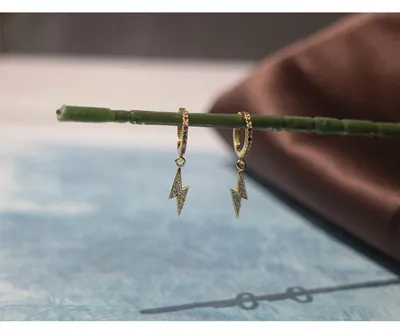 1 pair color gold Серьги из стерлингового серебра 925 пробы, модные циркониевые серьги с молниями, Короткая подвеска, кольцо для ушей, милые трендовые женские ювелирные изделия для ушей - Окраска металла: 1 pair color gold