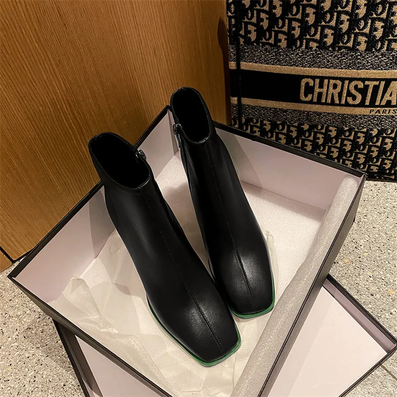 Женские ботильоны из натуральной кожи Meotina осенние полусапожки на квадратном