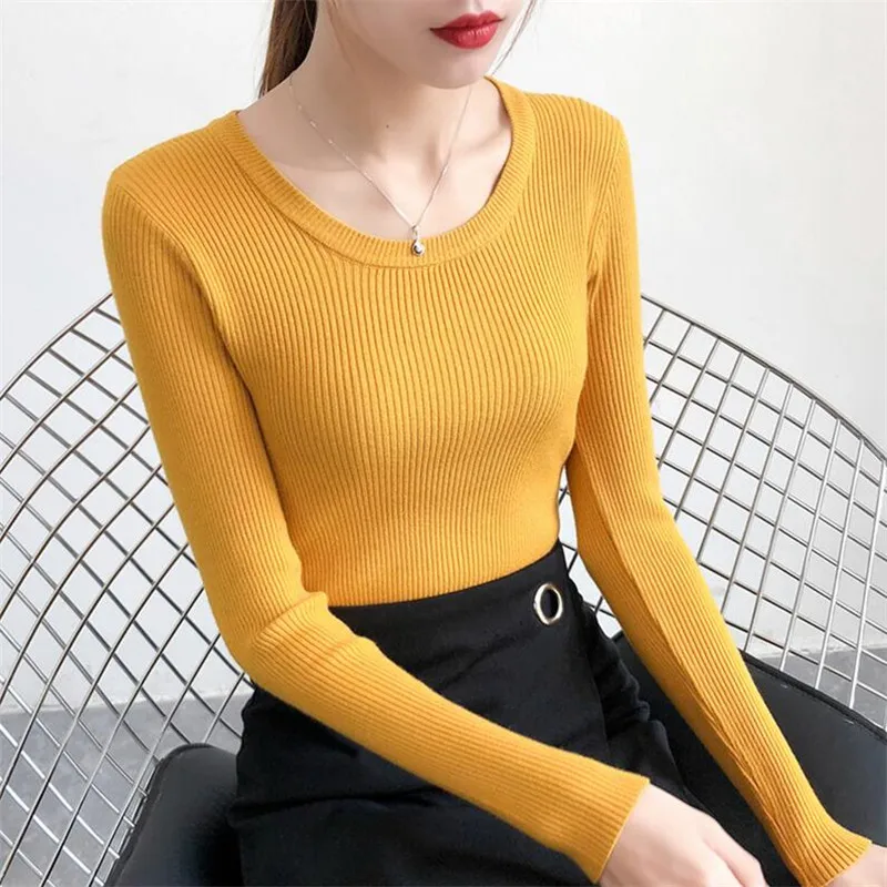 2019 autumn new self-cultivation wild long-sleeved bottoming knit women and winter sets of short round neck sweater | Женская одежда
