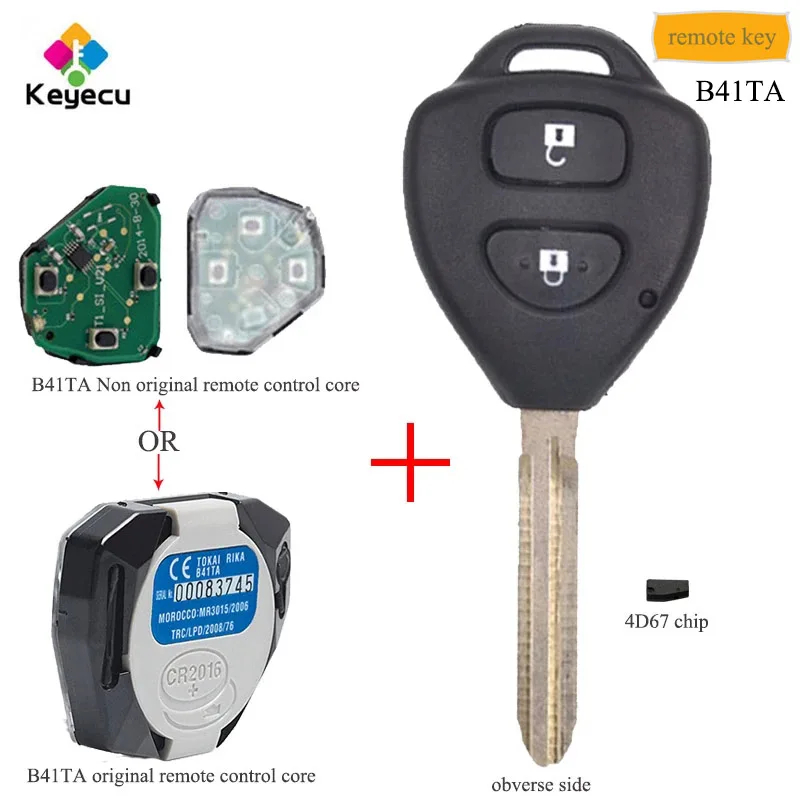 Запасной пульт дистанционного управления KEYECU с 2 кнопками 433 МГц 4D67 чип брелок для