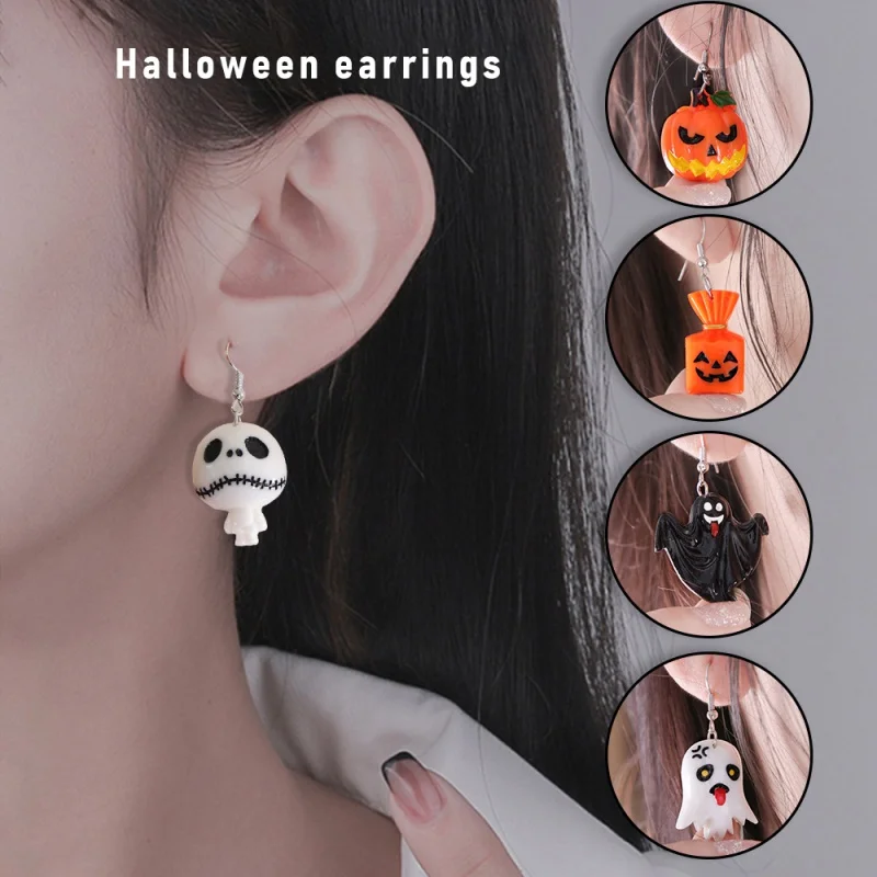 

A pair Halloween Horror Girl Earrings Delicate Pumpkin Eyeball Ghost Durable Enhance The Holiday Festival Atmosphere
