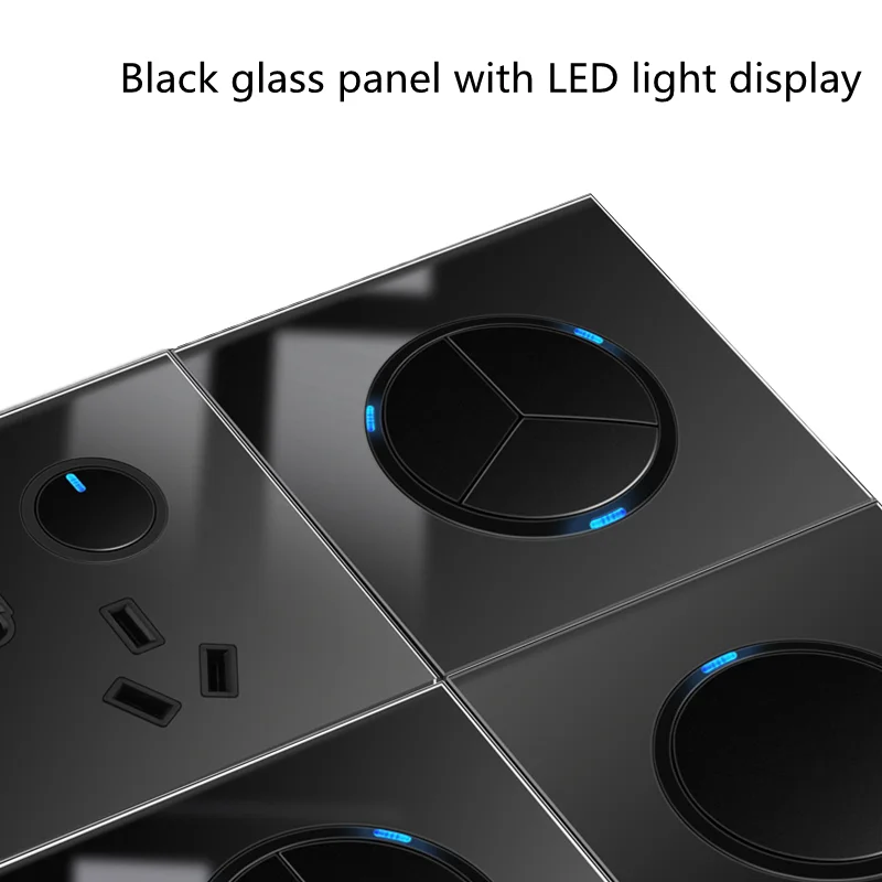 

Depoguye Black glass panel light switch button, EU standard round reset point switch, bedroom USB switch socket AC110V -250V