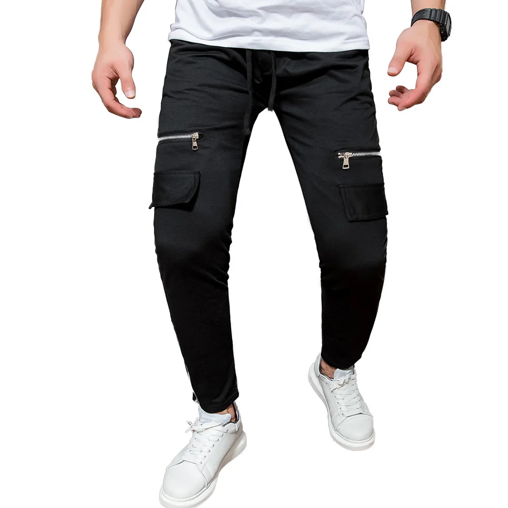 

2021 Spring and Autumn fashion men multi-zipper solid color versatile casual pants sports pants long men jogging pants