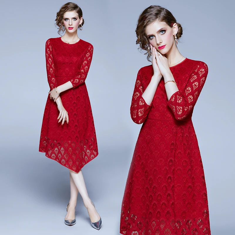 

High quality 2020 women Dress High-end temperament O-neck Lace Dress plus size Summer Dress