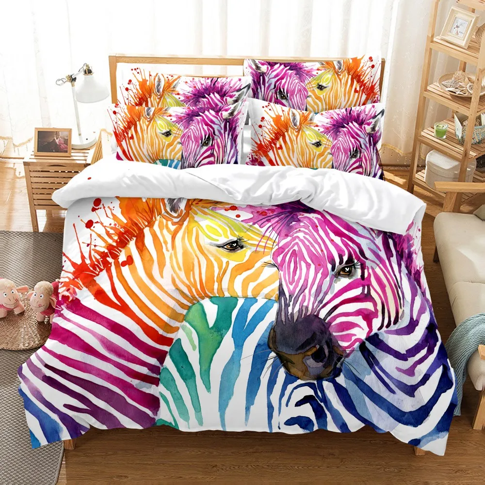 

Красочный разноцветный набор постельного белья с рисунками из мультфильмов, двуспальный пододеяльник с наволочкой, высококачественный до...