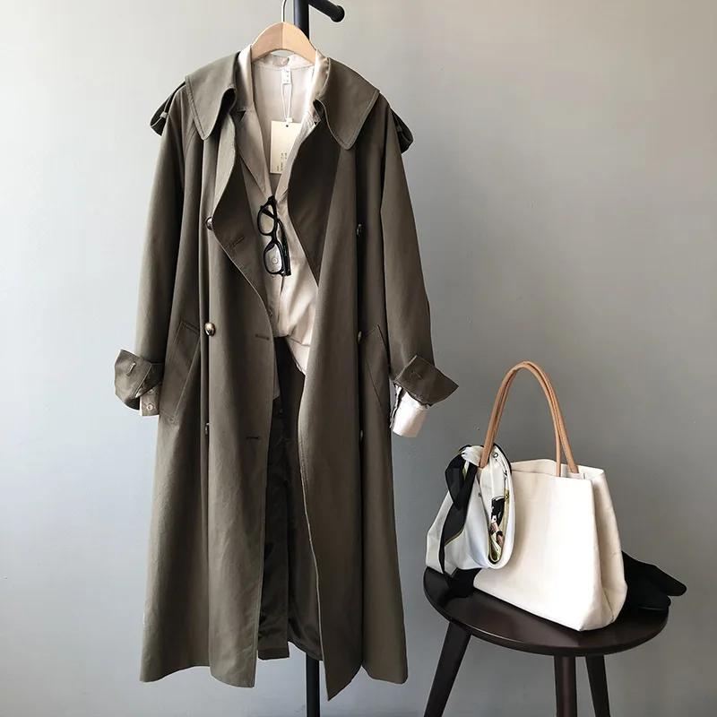 

COZOK 2021 Spring New Long Windbreaker Women's Korean Bf Style Loose Lace Up Show Thin Coat Women's 8988