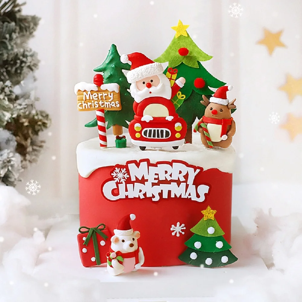 

Merry Christmas Cake Topper Decoration Children's Day Boy Birthday Elk Tree Party Dessert Dress Up Soft Pottery Baking Supplies