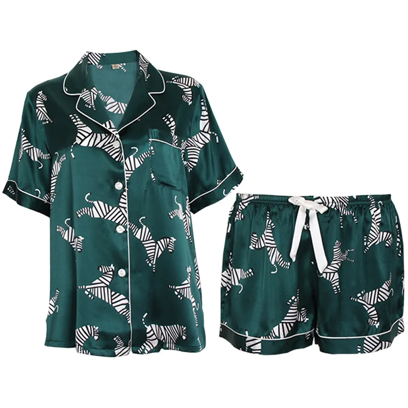 16 momme 100% silk zebra shorts pajamas sets women short sleeveless sleepwear elegant summer pyjamas women T8163