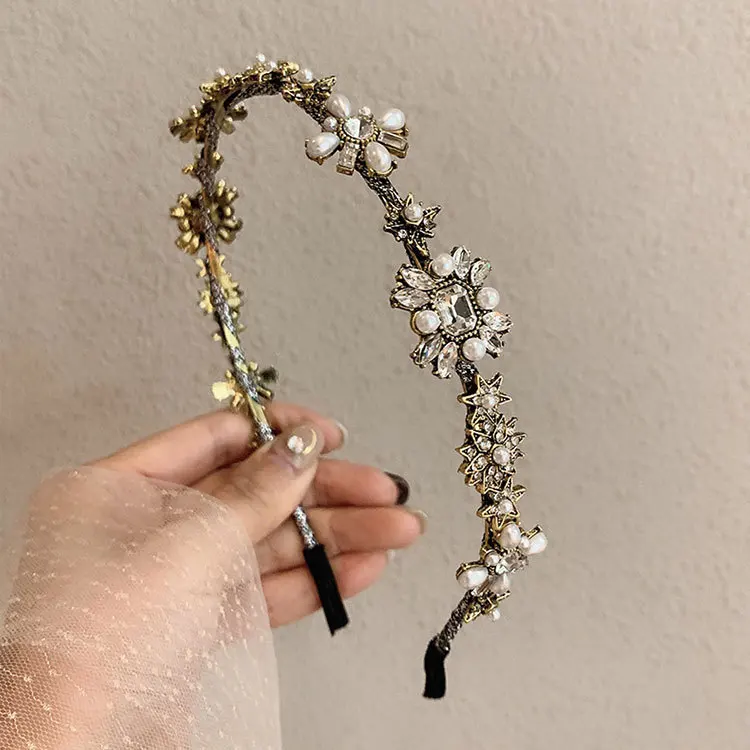 New Baroque High grade crystal Rhinestone Hair Hoop Headband Hairband for Women Girls gemstone Hair Band Hair Accessories - Цвет: A
