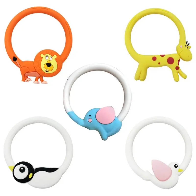 OOTDTY-mordedor redondo para beb&eacute;, pulsera de barra Molar de silicona de grado alimenticio, chupete de dentici&oacute;n de Animal de dibujos animados, juguetes de lactancia-4