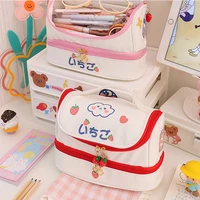 large capacity pencil cases girls pu waterproof cute bear kawaii stationery storage bag organizer cosmetic travel student wy122