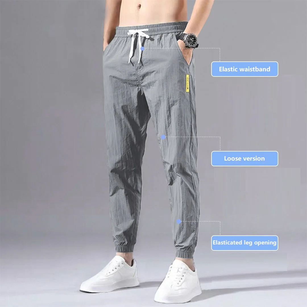 

Ice Silk Pants Men's Summer Thin Section Trend Wild Loose Casual Pants Sports Pants Quick-drying Harlan Nine-point Pants