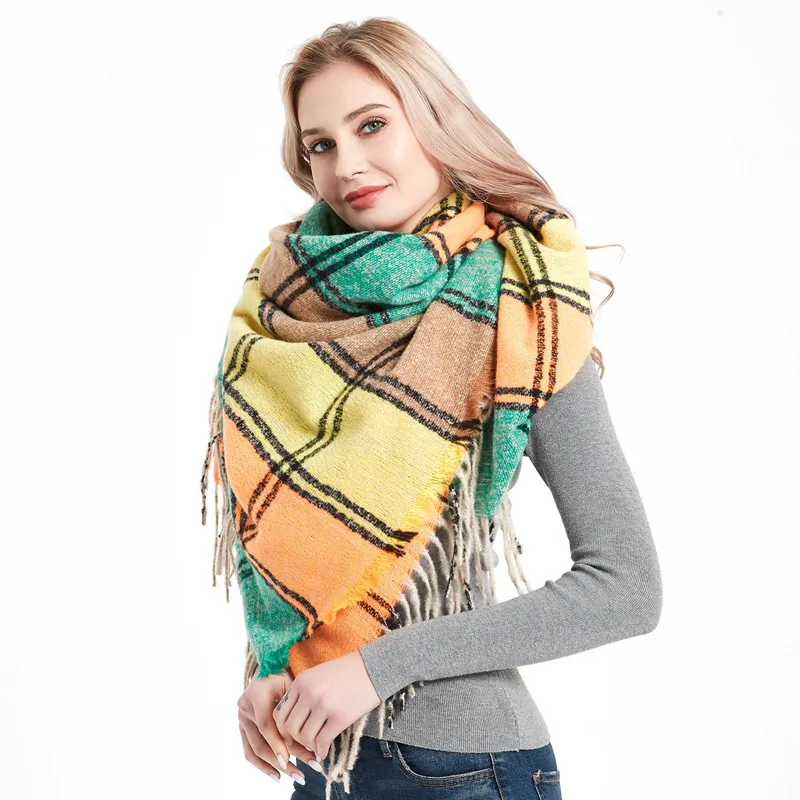 

new style all-polyester thick bristles plaid square scarf autumn winter increase thicker warm Shawls Wraps echarpe femme hiver
