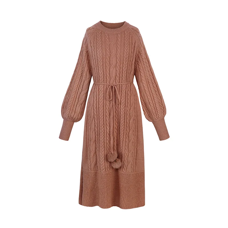 

Slim Twist Autumn Winter Sweater Dress Knitted Women Sweaters Pullover Long Sleeve Round Neck Pullovers Knit Sweater Dress Warm