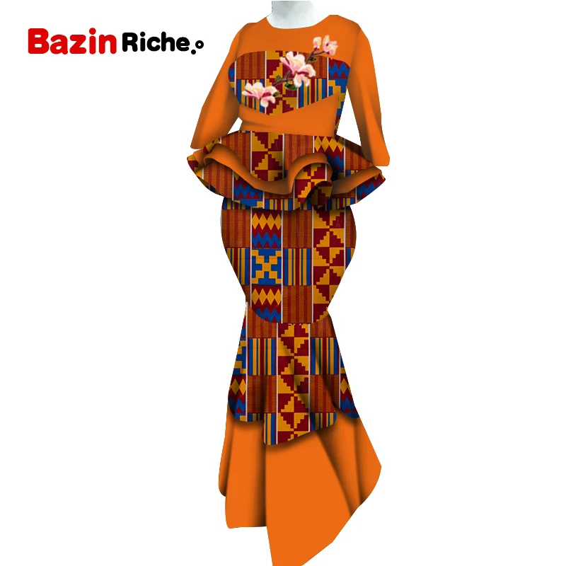 Новые африканские женские комплекты Bazin с топом и юбкой комплект из 2 частей