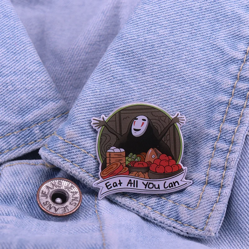 

Spirited Away No Face Man Enamel Pin Eat All You Can Clothes Shirt Jeans Brooch Badge Charm Pins Metal Brooches Halloween Gift