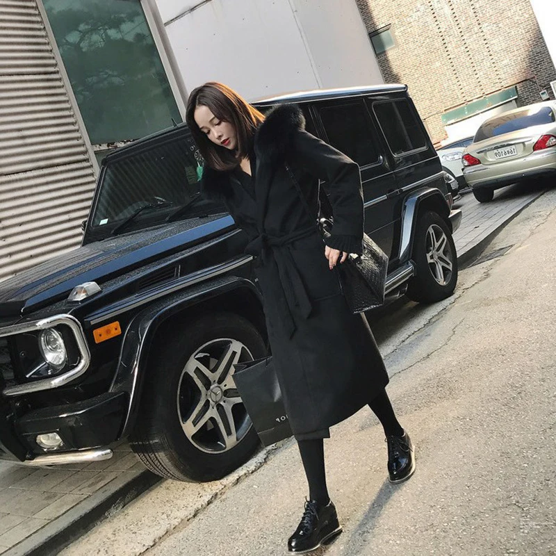 Шерстяное пальто с воротником Женское средней длины в Корейском стиле новое
