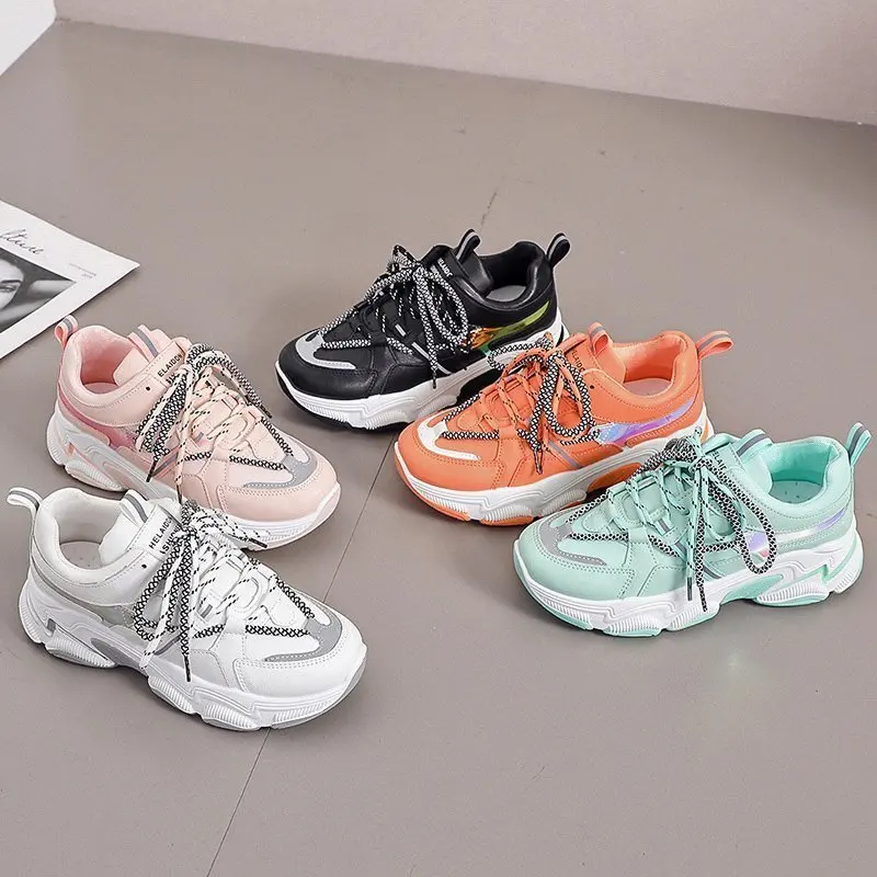 

LLOGAI Women's Shoes 2021 Lace Up Ladies Platform Casual Comfort Vulcanized Shoes Women Chunky Sneakers Spring Female Footwear
