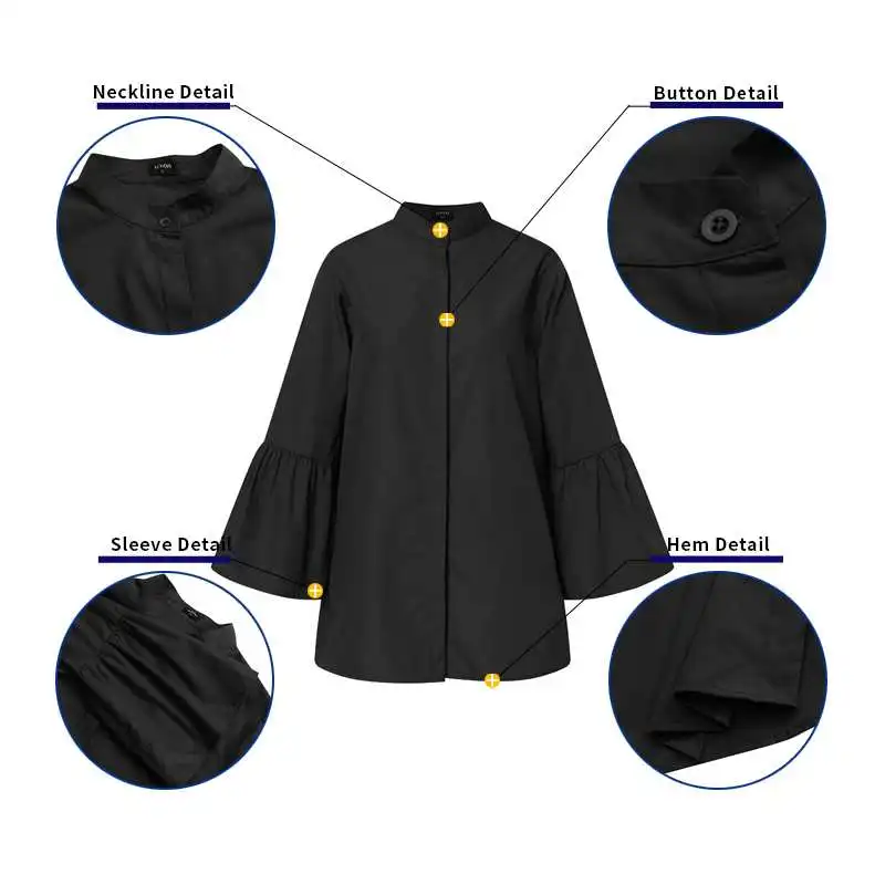 

VONDA 3 Colors Women Solid Color Flare Sleeve Tops Spring Sexy V Neck Button Up Office Shirts Bohemian Blusas Femininas Blusas