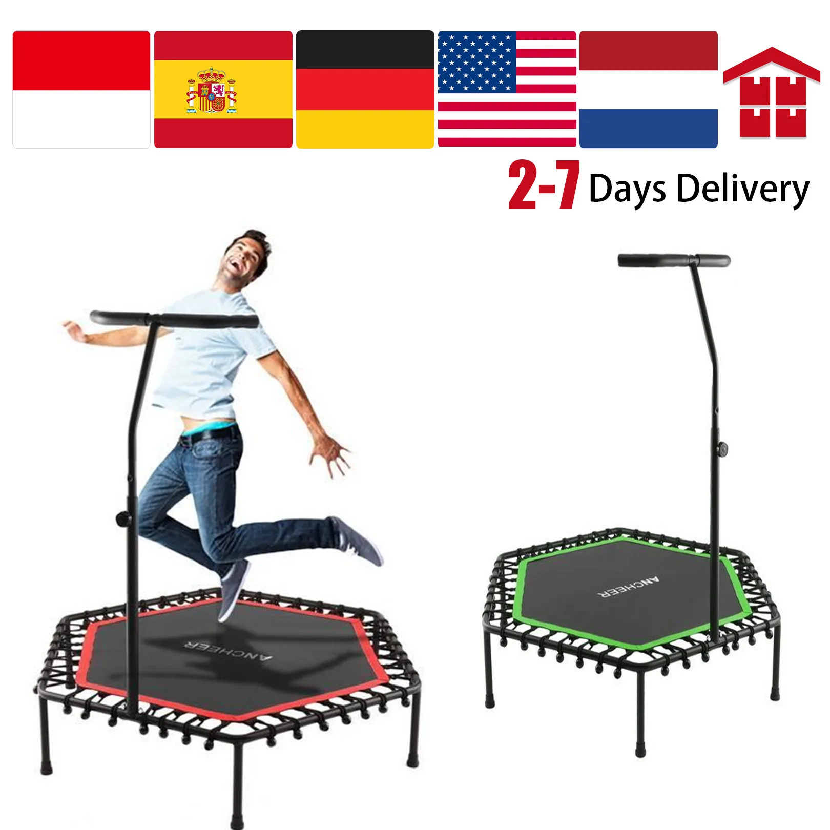 Round Children Mini Trampoline with handrail Jumping Trampoline Rebound Net Cabinet Outdoor Exercise Toys Bed Leaping House