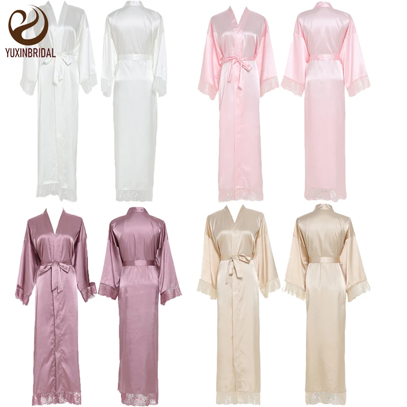 YUXINBRIDAL 2019 New Silk Satin Lace Robes Bridesmaid Bride Wedding Long Robe Bathrobe Womens Lingerie | Женская одежда