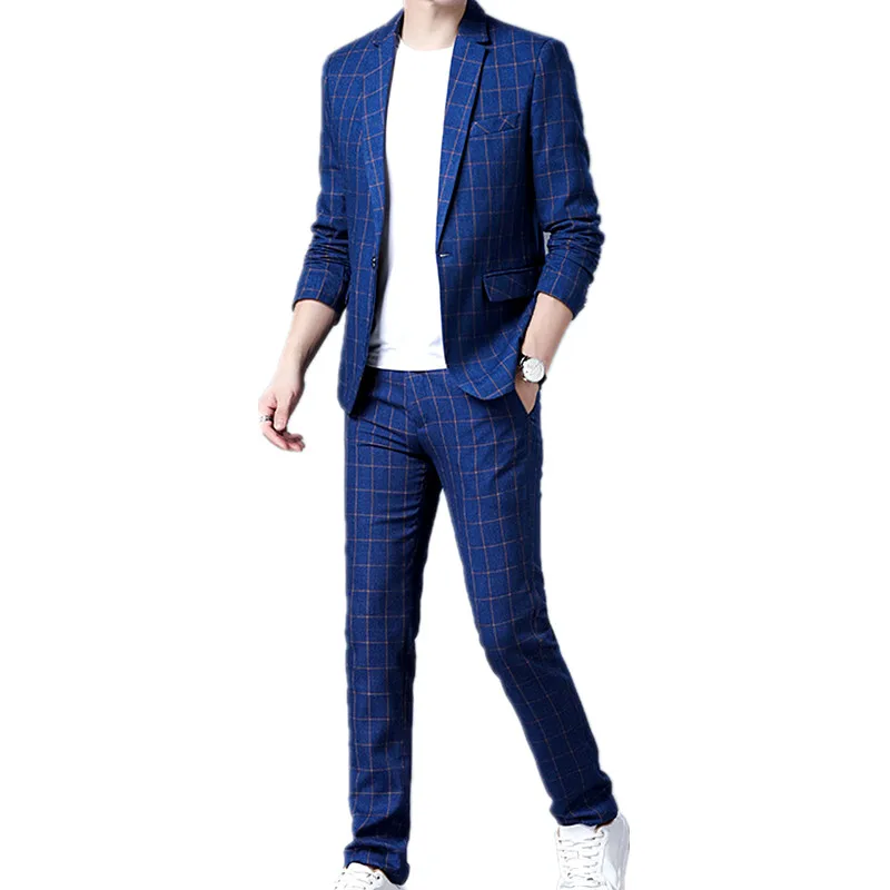 Осень синего цвета в клеточку комплект из двух предметов s (куртка жилет и штаны)